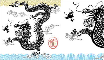Black-and-white Chinese dragon vector material