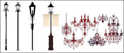 Ornate chandelier lights silhouette Vector