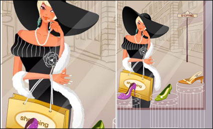 Fashion shopping women vector material 5