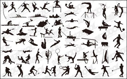 Variety of sports actions silhouette Vector