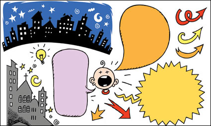 buildings, night, night, moon, stars